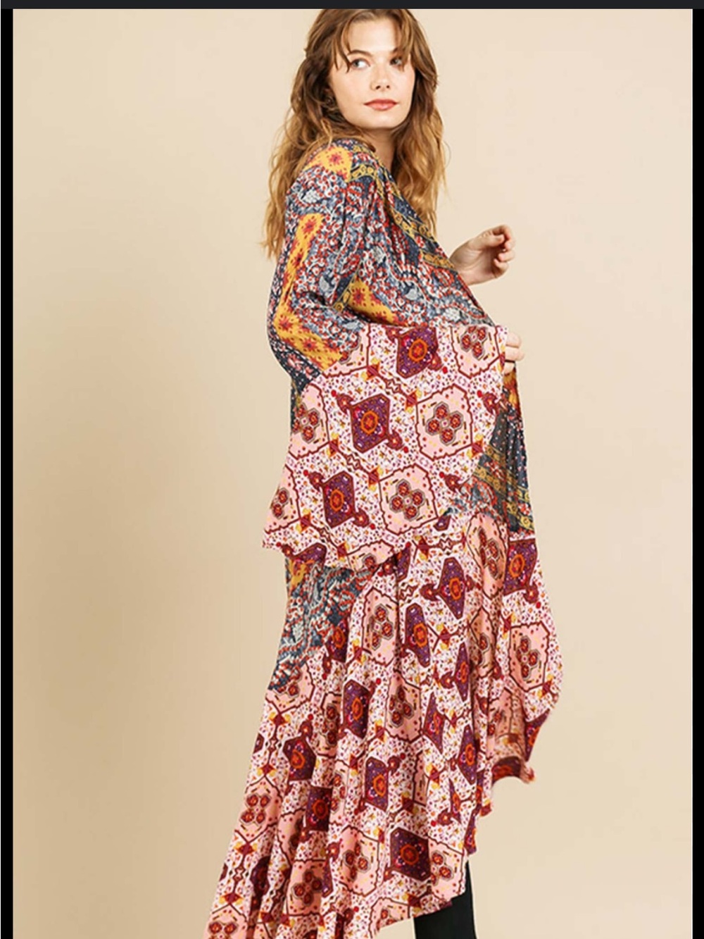 Ces Femme Multicolor Floral Patchwork Tunic - crem -brown -gold-black